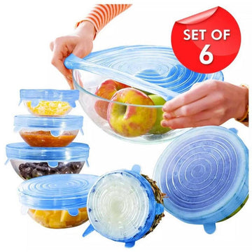 6 pcs Kitchen Reusable Silicone Strech seal lid